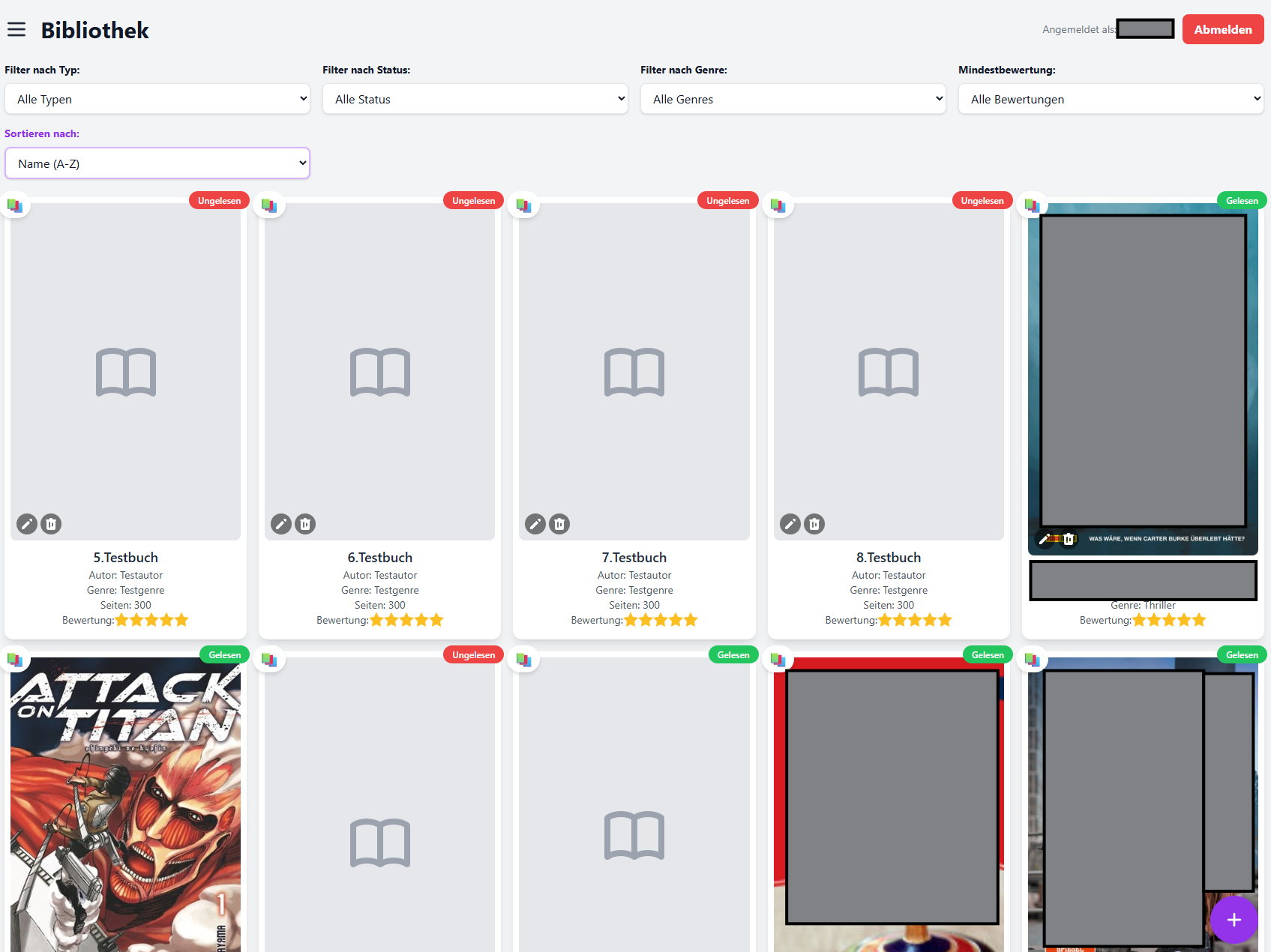 BookLibrary Bücherregal Ansicht
