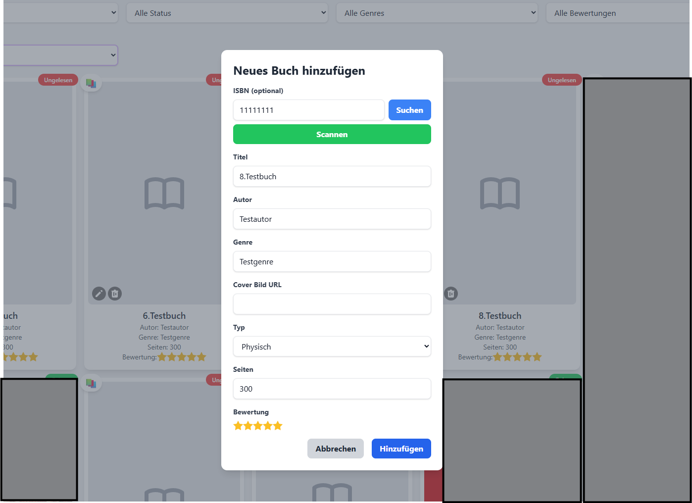 Screenshot Buch hinzufügen Formular