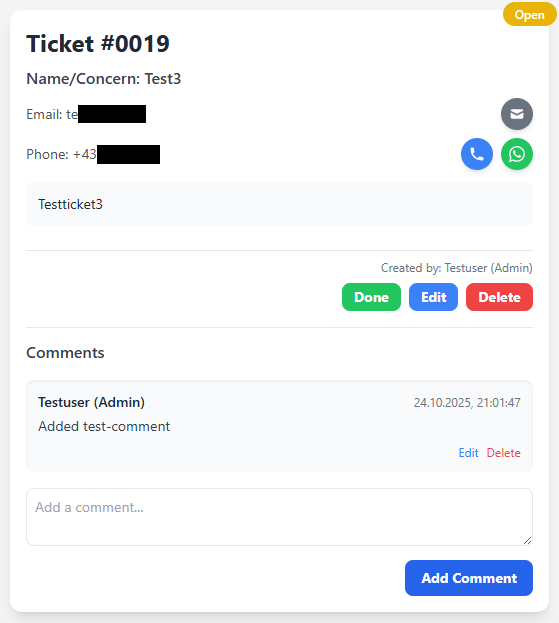 Screenshot Ticketsystem Dashboard