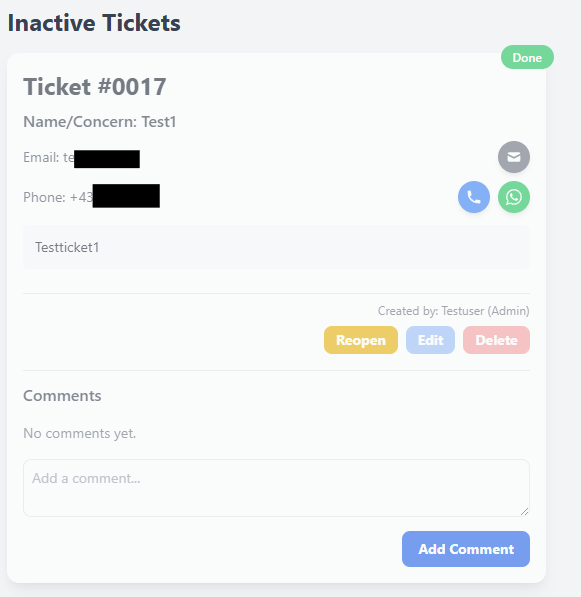 Screenshot Ticketsystem Dashboard