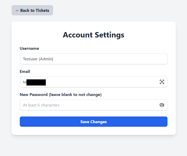 Screenshot Ticketsystem Dashboard